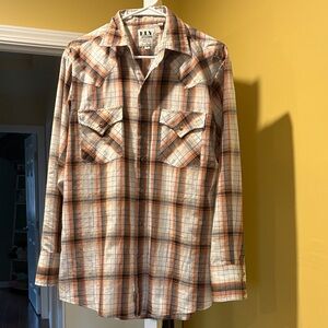 Ely Cattleman Men's Orange and Cream Plaid Shirt Jacket